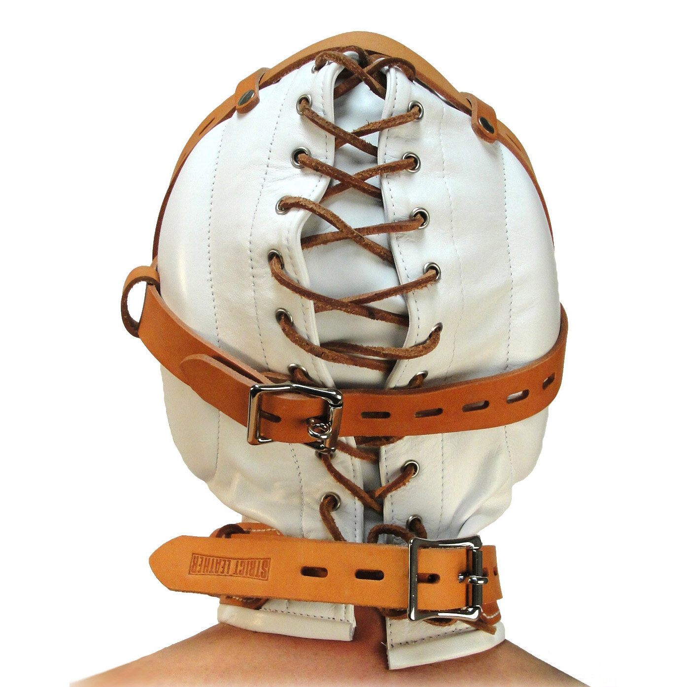 Total Sensory Deprivation White Leather Hood – MediumLarge