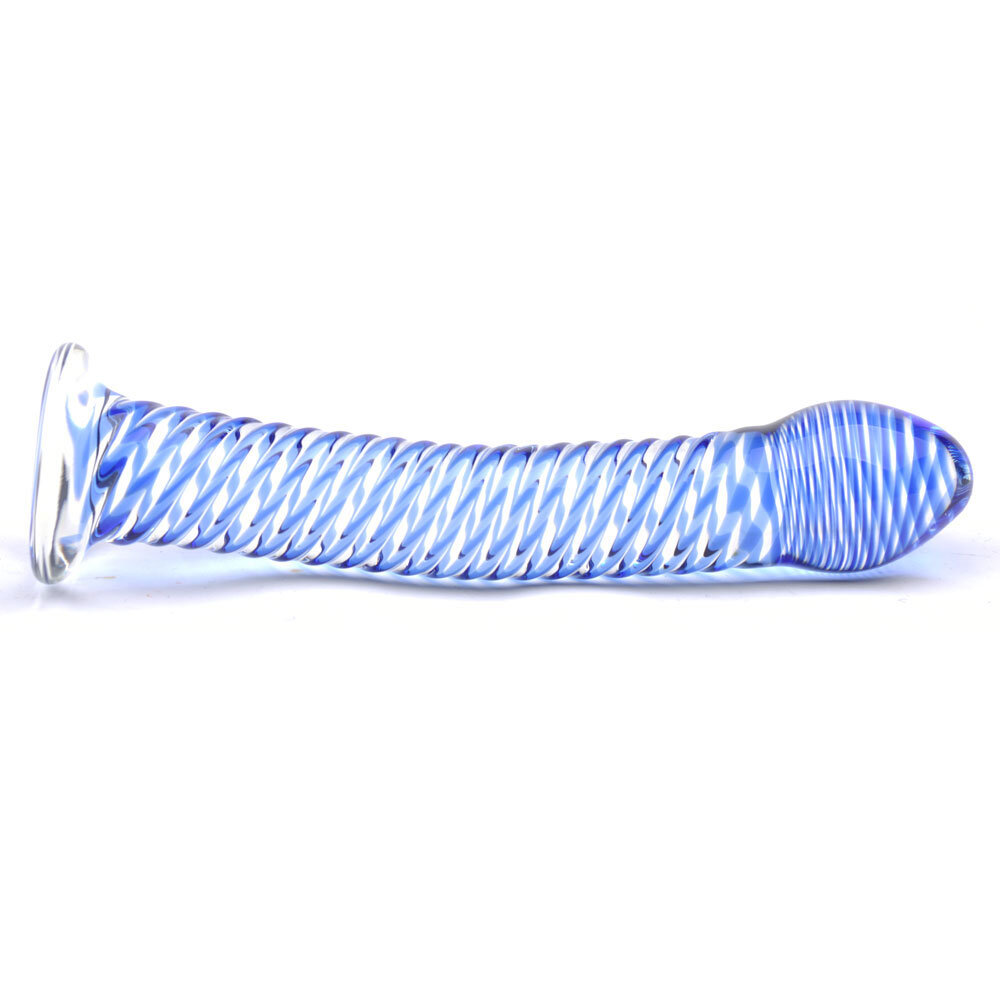 Glass Dildo With Blue Spiral Design - Image 3