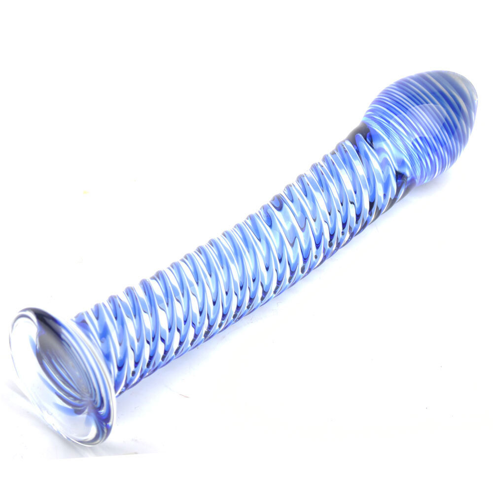 Glass Dildo With Blue Spiral Design - Image 4
